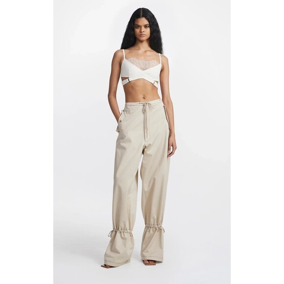 DION LEE Eyelet Tie Parachute Pant Cargo Straight Leg Chalk White Medium Y2K NEW - Picture 1 of 16